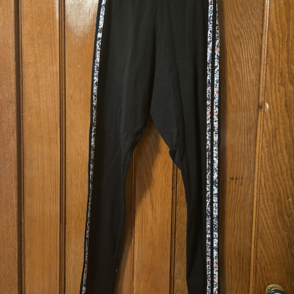 Adidas Black Leggings with Floral Side Stripes